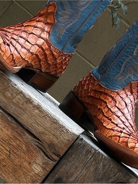 Black Jack Cognac Pirarucu Cowboy Boots 9.5 D Fits Like 8.5 D Like New